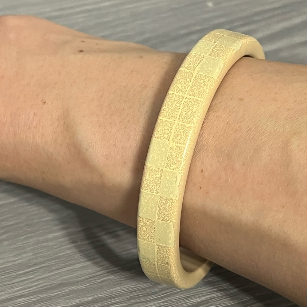 Vintage Tan Plastic Bangle with Square Tile Design
